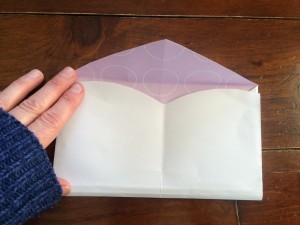 Rotate the envelope so the pointed flap is facing up. 